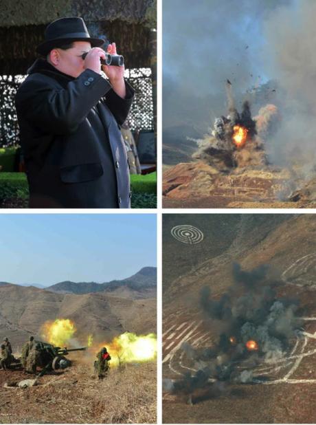 Kim Jong Un observes combined arms training exercises by the PDC and two elements of the DPRK's mechanized forces (Photos: Rodong Sinmun/KCNA).