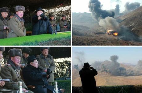 Kim Jong Un watches military exercises by elements of the Pyongyang Defense Command, 425th Mechanized Corps and the 815th Mechanized Corps (Photo: Rodong Sinmun/KCNA).