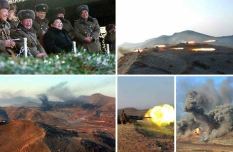 Kim Jong Un and senior KPA commanders observe combined forces exercises (Photo: Rodong Sinmun/KCNA).