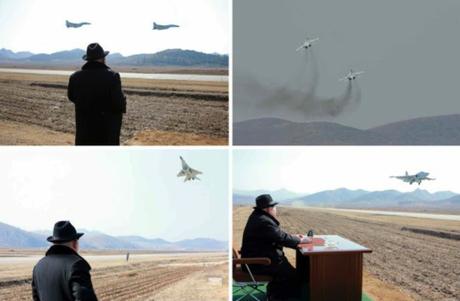 Kim Jong Un observes an impromptu combat aviation exercise at a highway air strip (Photos: Rodong Sinmun/KCNA).