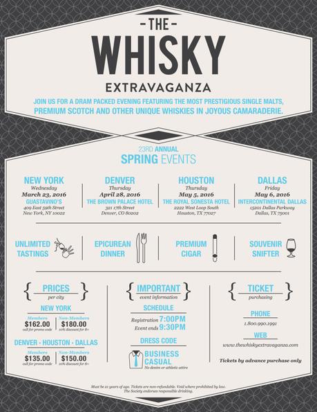 Whisky News Flash: Spring 2016 Whisky Extravaganza Schedule and a Promotional Code!