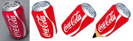 Coca-Cola can extract and build pencil sequence brighten boost color extract onto transparent background add pencil point by pasting in separate layers
