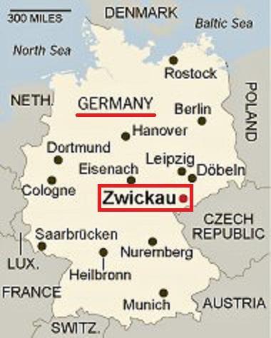 map of Zwickau in Germany