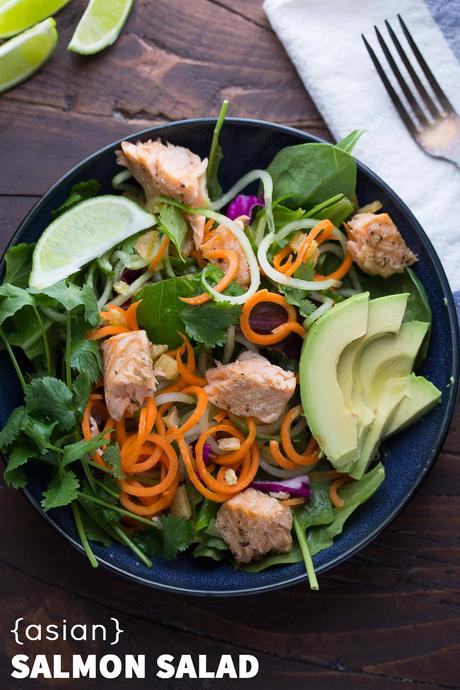Asian Salmon Salad with Candied Ginger and Lime Vinaigrette, a healthy dinner recipe that's ready in 30 minutes!
