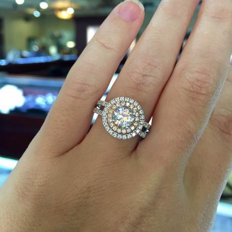 A Jaffe rose gold double halo engagement ring