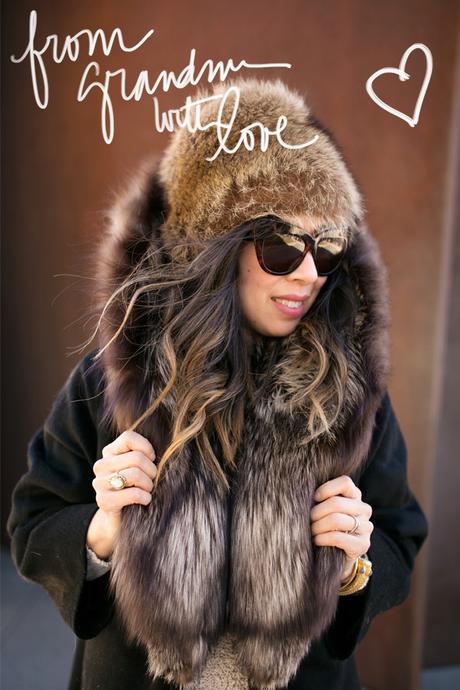 from grandma with love, vintage fur hat, fur trim coat, how to wear vintage