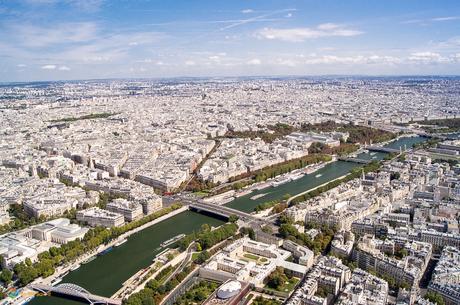 Paris, France from the top of the Eiffel Tower.