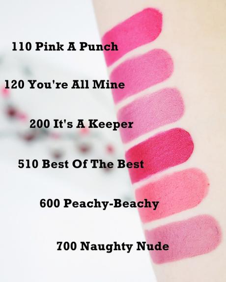 rimmel london the only 1 lipstick review swatches 110 120 200 510 600 700 pink a punch youre all mine its a keeper best of the best peachy beachy naughty nude
