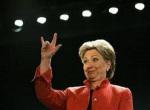 Hillary makes devil sign