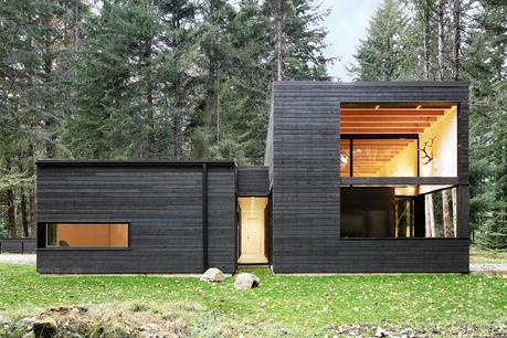 Black stained cedar siding on Washington state home.