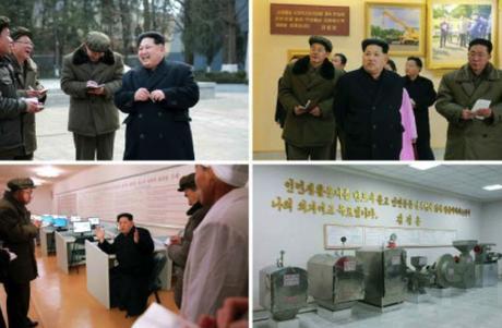 Kim Jong Un on the premises of T'aeso'ng Machine Factory, its revolutionary history exhibitions and tours the factory (Photos: Rodong Sinmun/KCNA).