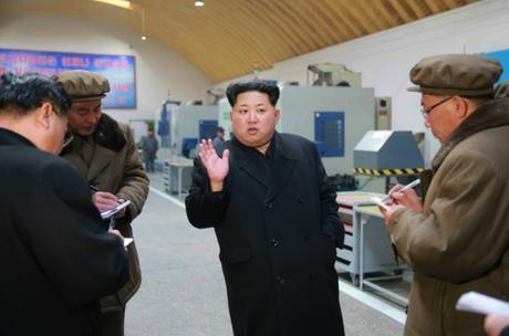 Kim Jong Un speaks during a visit to Thaesong Machine Factory in Taean-kuyo'k, Namp'o (Photo: Rodong Sinmun).