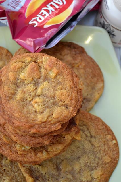 cookies made with maple syrup and crushed smoky bacon flavor crisps or potato chips