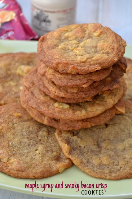 cookies made with maple syrup and crushed smoky bacon flavor crisps or potato chips