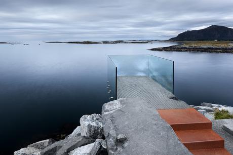 Glass viewing platform over the water in Norway