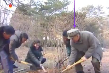 WPK Secretary and Director of the United Front Department, Gen. Kim Yong Chol shovels dirt during a tree planting in Mangyo'ngdae in Pyyongyang on March 2, 2016 (Photo: KCTV screen grab).