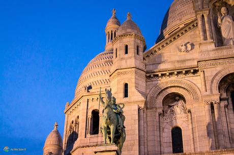 The setting sun reveals all the details of Sacre Coeur, Paris.