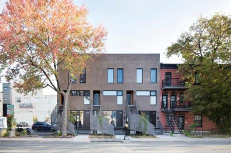 Brick facade of town houses in Canada. 