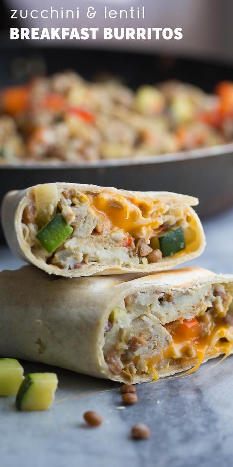 Zucchini Lentil Breakfast Burritos, easy to make ahead and thaw as needed! Super filling and nutritious.