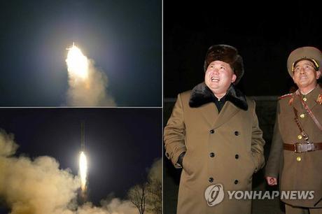 Kim Jong Un and General Kim Rak Gyom observe a mobile ballistic missile drill (Photo: KCNA-Yonhap).