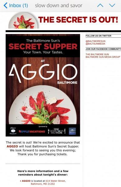 The Baltimore Sun’s Secret Supper at AGGIO