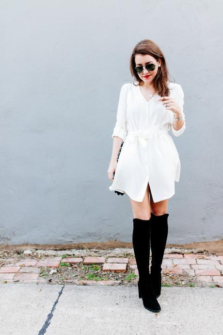 Dallas blogger Amy Havins wears a white Amanda Uprichard shirtdress.