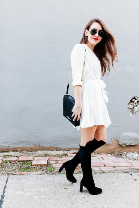 Dallas blogger Amy Havins wears a white Amanda Uprichard shirtdress.