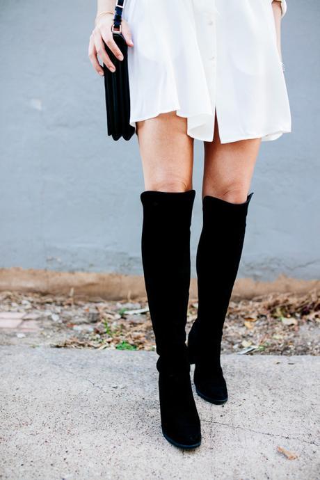 Dallas blogger Amy Havins wears a white Amanda Uprichard shirtdress.