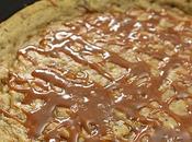 Salted Chocolate Chip Skillet Cookie with Pecans Bourbon Caramel Sauce