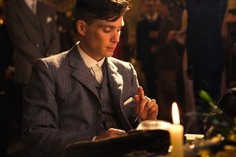 Peaky Blinders – Tommy’s Gray Striped Flannel Suit A promotional still of Cillian Murphy on Peaky Blinders.