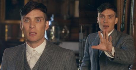 Peaky Blinders – Tommy’s Gray Striped Flannel Suit Tommy helps Grace out of a jam by calling her a whore. It's a long story.