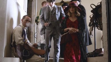 Peaky Blinders – Tommy’s Gray Striped Flannel Suit Tommy and Grace arrive at Cheltenham.