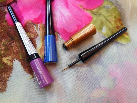 Maybelline Hyper Glossy Electrics Liquid Eyeliner - Violet Volt, Electro Shock, Gold-iation // Review, Swatches
