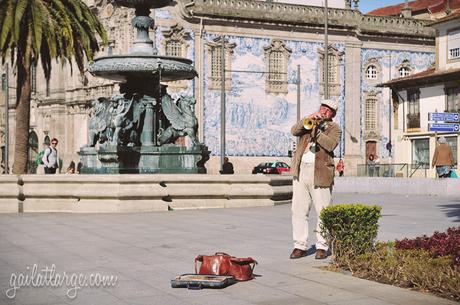 trumpet busker at Praça de Gomes Teixeira, Porto