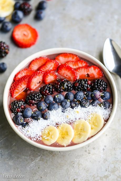 This recipe for a Classic Acai Bowl has only three ingredients and is so delicious! You're missing out if you haven't jumped on this easy breakfast trend.