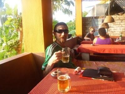 Backpacking in India: Staying in Paradise at Mowgli Guest House in Virupapuragaddi, Hampi Cold beers for sunset at Mowgli