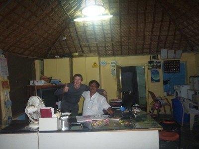 Backpacking in India: Staying in Paradise at Mowgli Guest House in Virupapuragaddi, Hampi The owner Mr. Gopalaswamy and myself at Mowgli Guest House