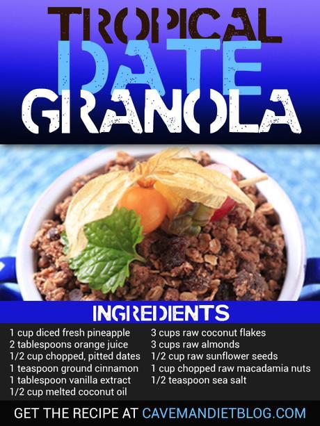 Paleo Breakfast: Tropical Date Granola Recipe Image with Ingredients