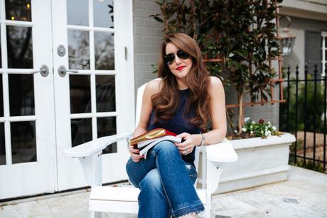 Dallas blogger Amy Havins wears 7 For All Mankind Jeans.