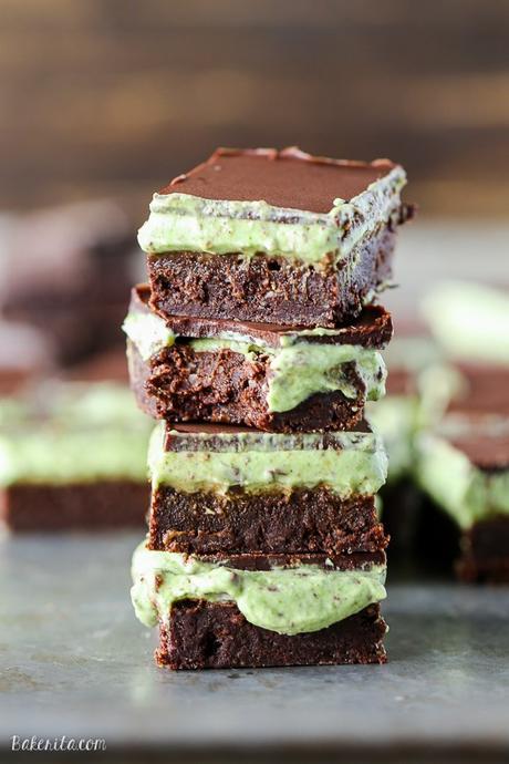 These Mint Chocolate Chip Brownies are ultra rich and fudgy with a mint chocolate chip topping! They are gluten-free, refined sugar-free + Paleo-friendly, and you'll never guess healthy ingredient they contain.