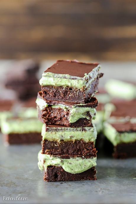 These Mint Chocolate Chip Brownies are ultra rich and fudgy with a mint chocolate chip topping! They are gluten-free, refined sugar-free + Paleo-friendly, and you'll never guess healthy ingredient they contain.