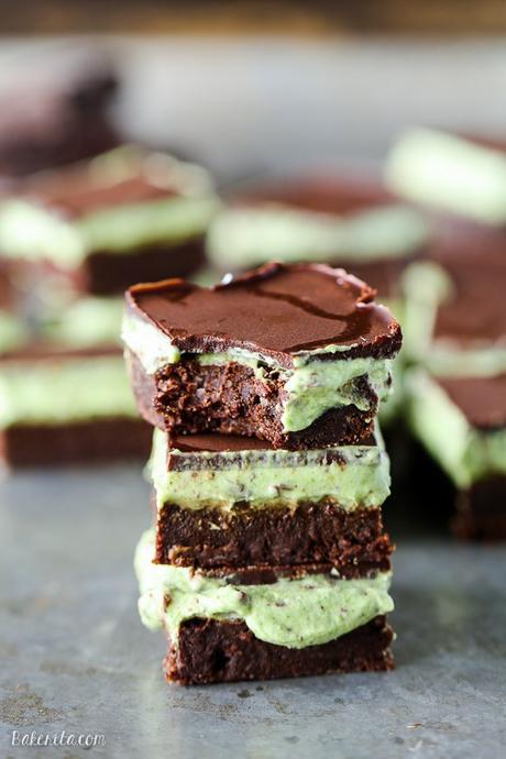 These Mint Chocolate Chip Brownies are ultra rich and fudgy with a mint chocolate chip topping! They are gluten-free, refined sugar-free + Paleo-friendly, and you'll never guess healthy ingredient they contain.