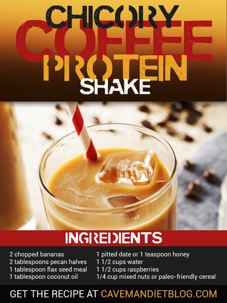 paleo breakfast recipes: Chickory coffee protein shake image with ingredients