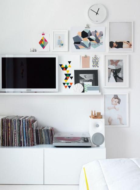 Stylist Susanna Vento's ALl White Living Room With Gallery Wall and TV