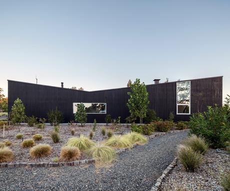 Stained-pine exterior references local vernacular architecture in Chile. 