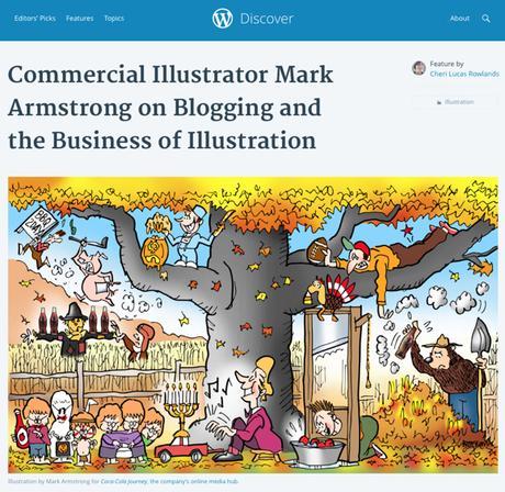 Wordpress Discover feature commercial illustrator Mark Armstrong interview on art design humor blogging business of illustration