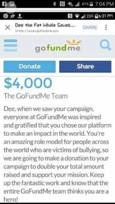Dee the Fat Whale GoFundMe donation