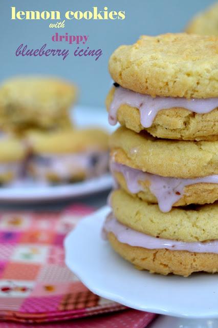 lemon cookies with drippy blueberry icing