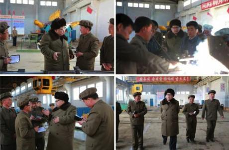 Kim Jong Un tours shops at the February 11 Plant of the Ryongso'ng Machine Complex in Hamhu'ng, South Hamgyo'ng Province (Photos: Rodong Sinmun/KCNA).
