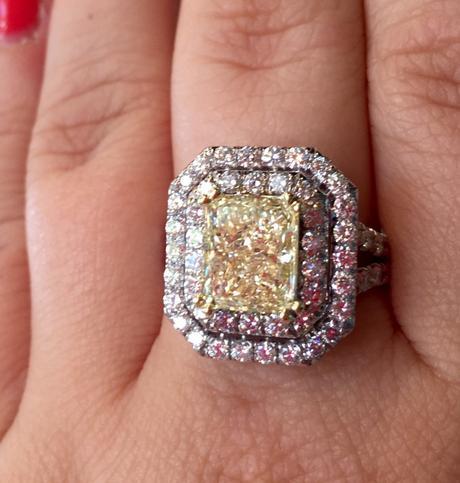 Fancy yellow radiant cut halo engagement ring